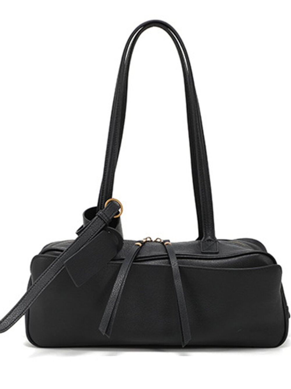 Minimalist Black Leather East West Bag | Retro 90s Slouchy Boston Shoulder Purse